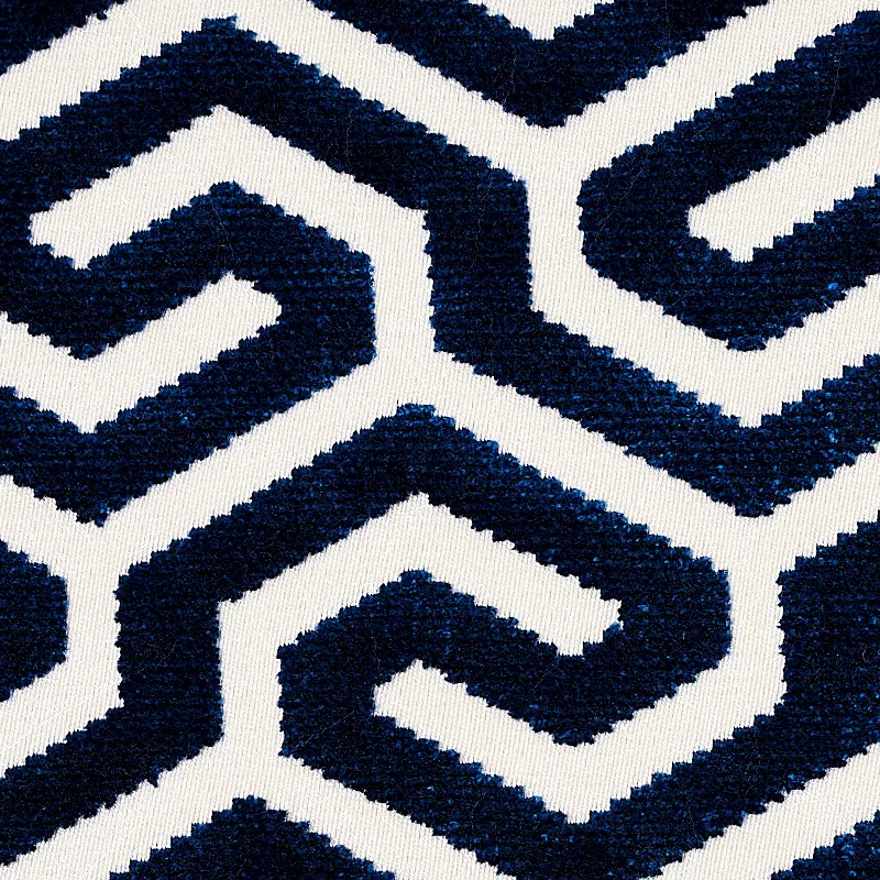 MING FRET VELVET fabric NAVY color by Schumacher