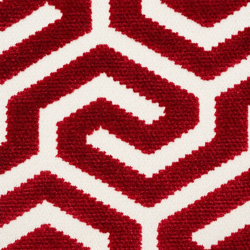 MING FRET VELVET fabric RED color by Schumacher