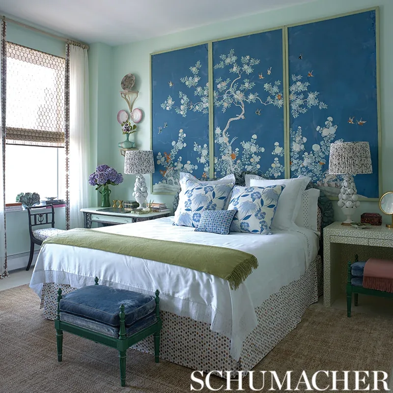 MINI BURSTS Fabric – BLUES | Schumacher | Wallpaper Twins MINI BURSTS fabric BLUES color by Schumacher