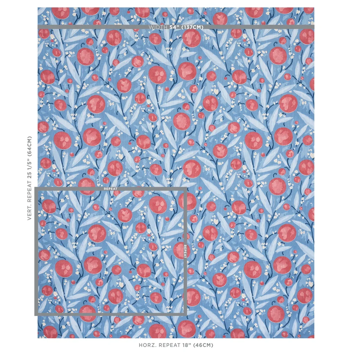 MIRABELLE fabric BERRY AND BLUE color by Schumacher