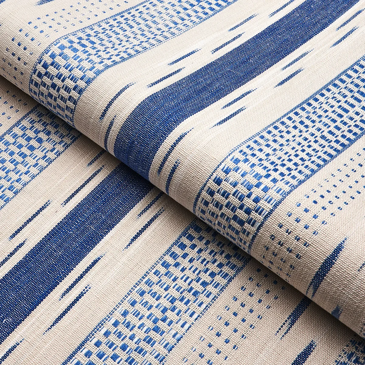 MIRZA IKAT STRIPE Fabric – BLUE ON NATURAL | Schumacher | Wa MIRZA IKAT STRIPE fabric BLUE ON NATURAL color by Schumacher