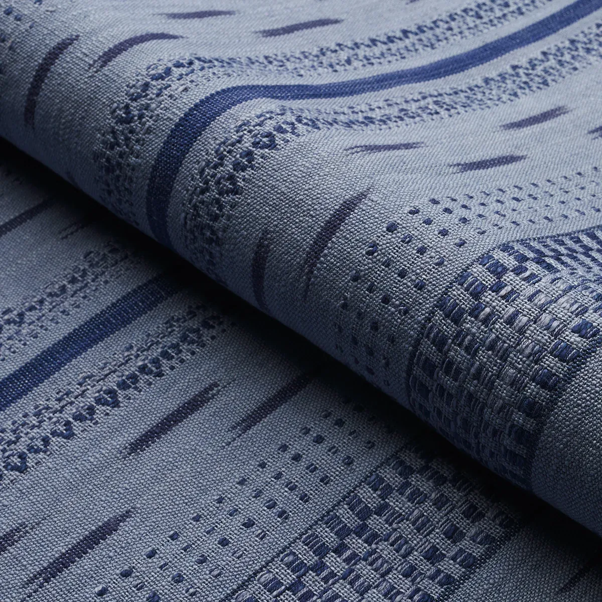 MIRZA IKAT STRIPE Fabric – INDIGO ON CHAMBRAY | Schumacher | MIRZA IKAT STRIPE fabric INDIGO ON CHAMBRAY color by Schumacher