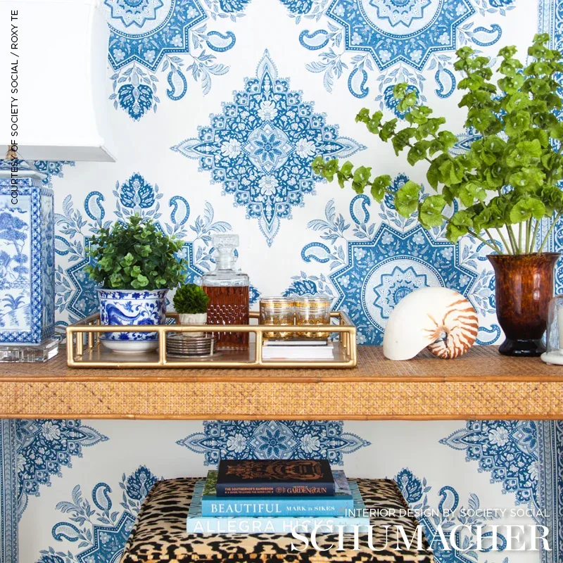 MONTECITO MEDALLION fabric INDIGO color by Schumacher