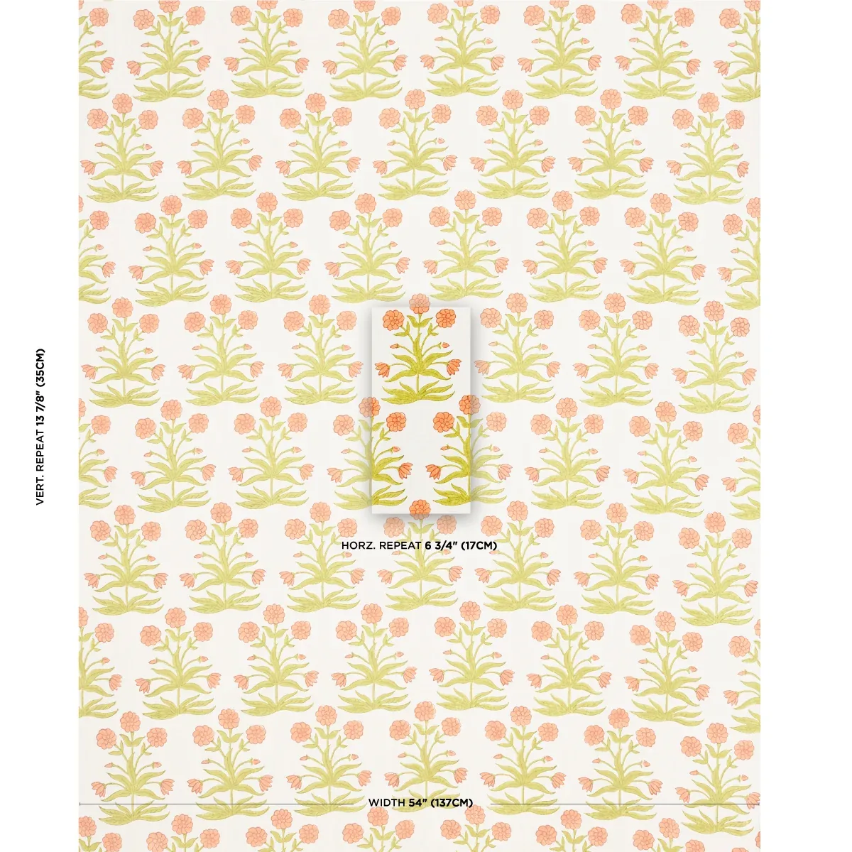 Mughal Hand Block Print Fabric – PEACH SAP GREEN | Schumache Mughal Hand Block Print fabric PEACH SAP GREEN color by Schumacher
