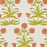 Mughal Hand Block Print Fabric – PEACH SAP GREEN | Schumache Mughal Hand Block Print fabric PEACH SAP GREEN color by Schumacher