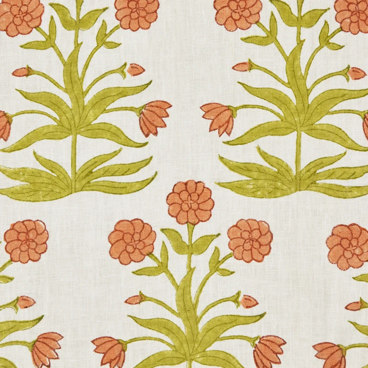 Mughal Hand Block Print Fabric – PEACH SAP GREEN | Schumache Mughal Hand Block Print fabric PEACH SAP GREEN color by Schumacher
