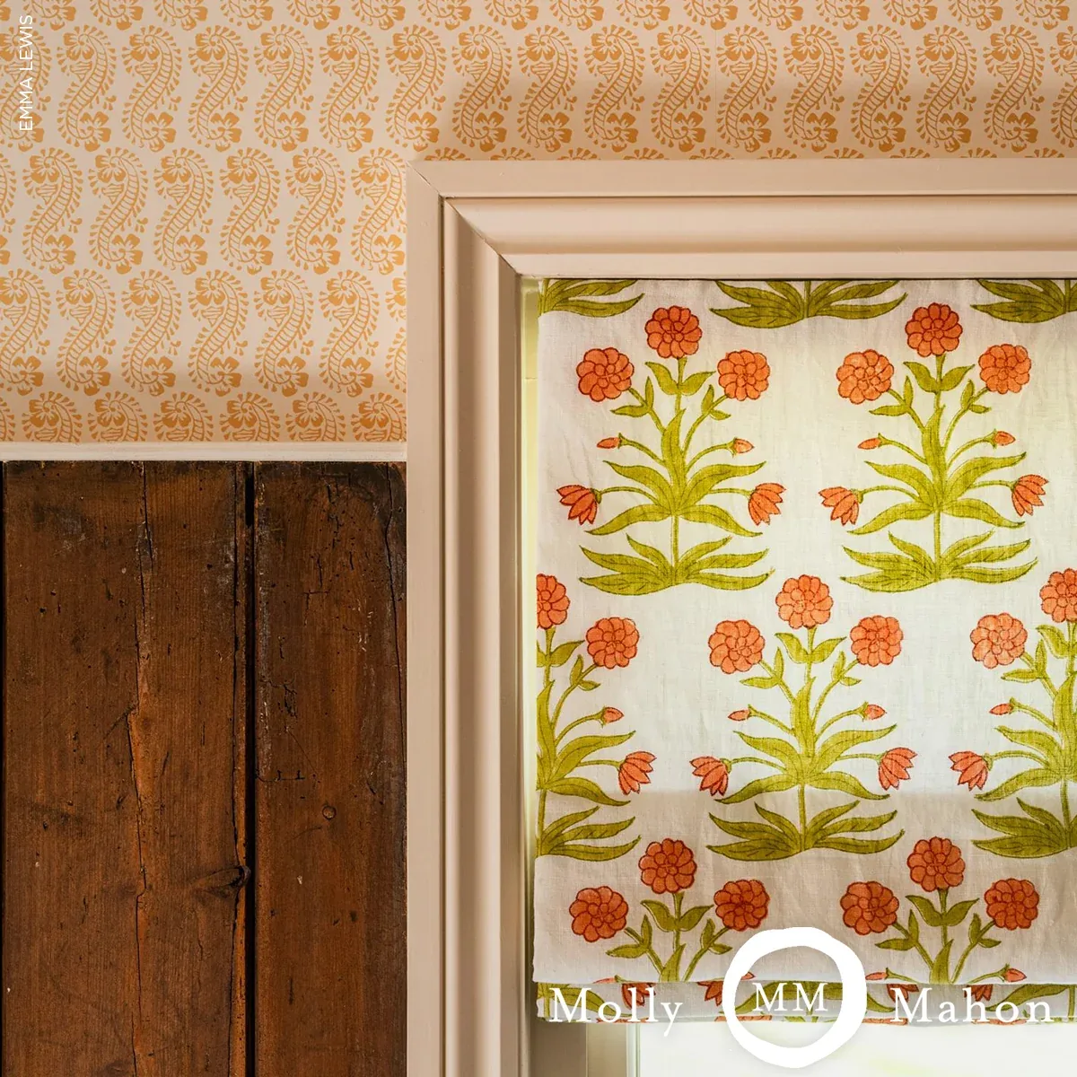 Mughal Hand Block Print Fabric – PEACH SAP GREEN | Schumache Mughal Hand Block Print fabric PEACH SAP GREEN color by Schumacher