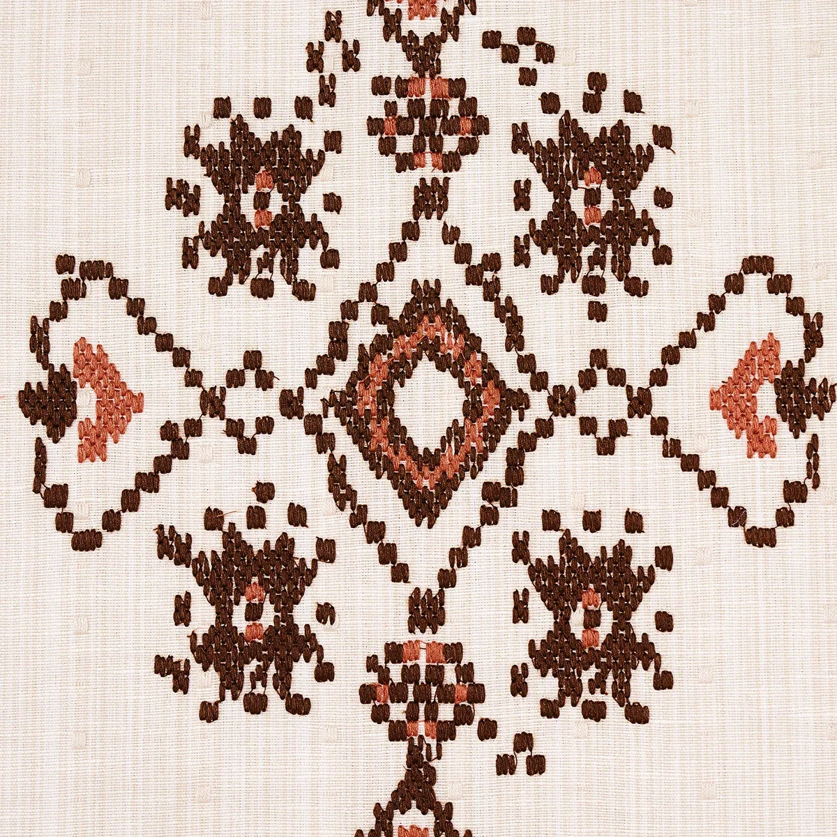NADIRA EMBROIDERY Fabric – COCOA | Schumacher | Wallpaper Tw NADIRA EMBROIDERY fabric COCOA color by Schumacher