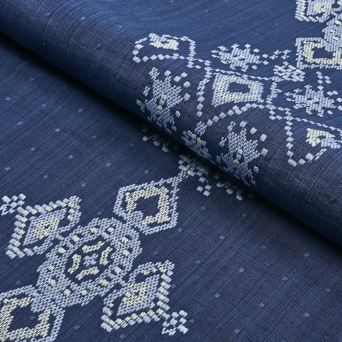NADIRA EMBROIDERY Fabric – INDIGO | Schumacher | Wallpaper T NADIRA EMBROIDERY fabric INDIGO color by Schumacher