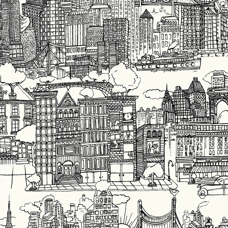 NEW YORK NEW YORK fabric BLACK AND WHITE color by Schumacher