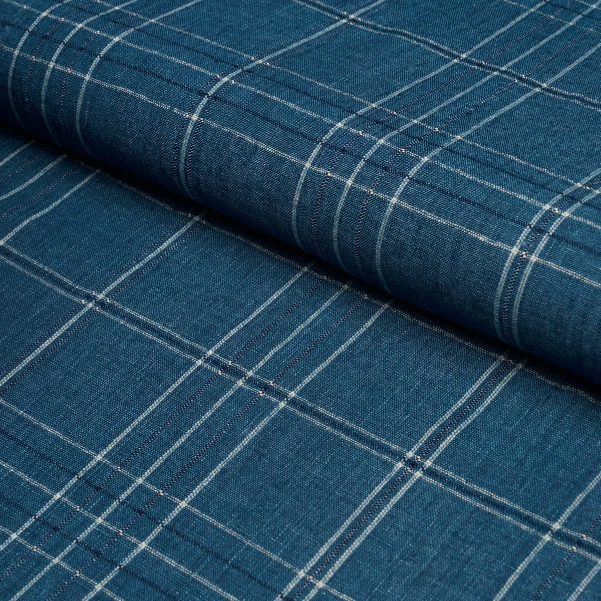 NILS PLAID LINEN fabric DENIM color by Schumacher