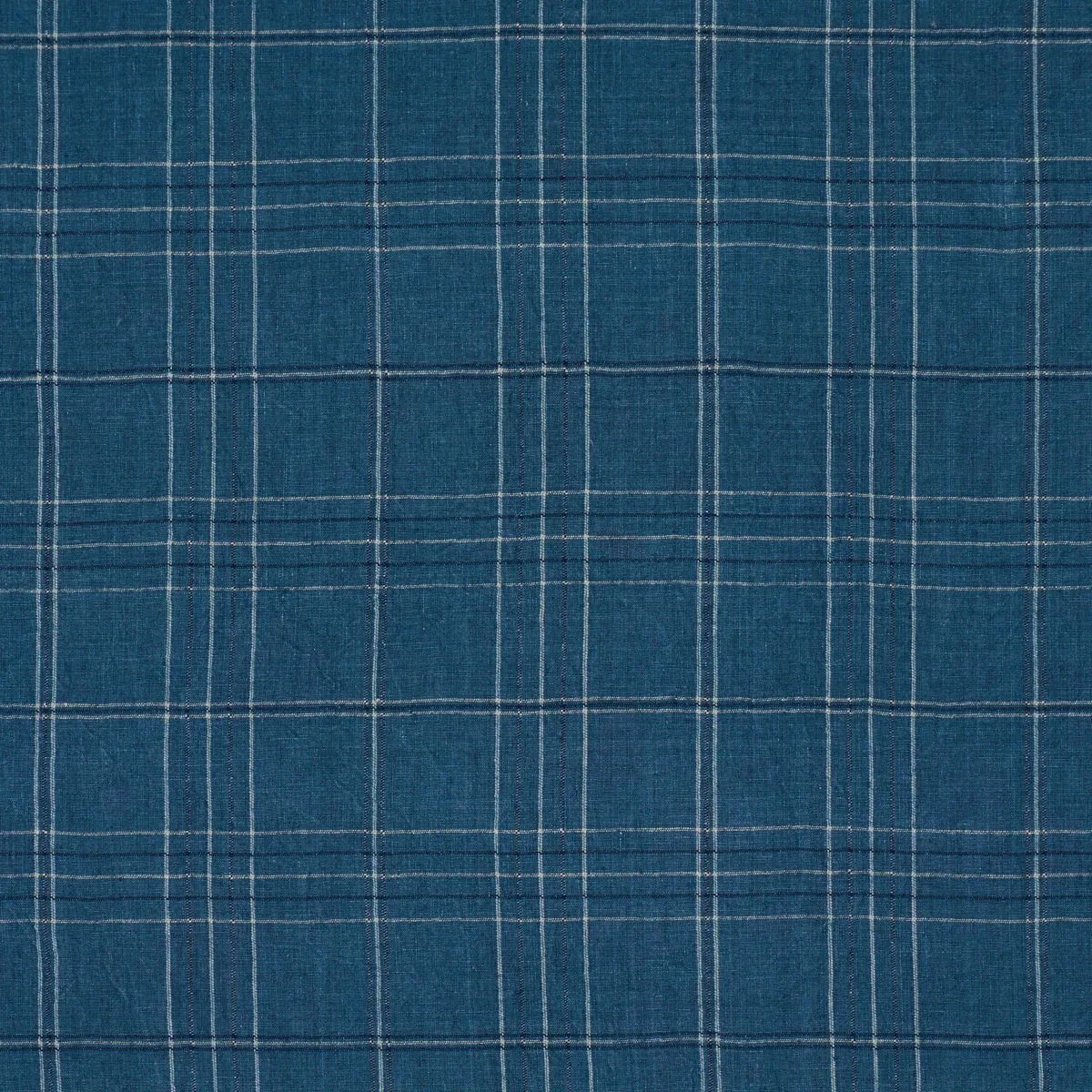 NILS PLAID LINEN fabric DENIM color by Schumacher