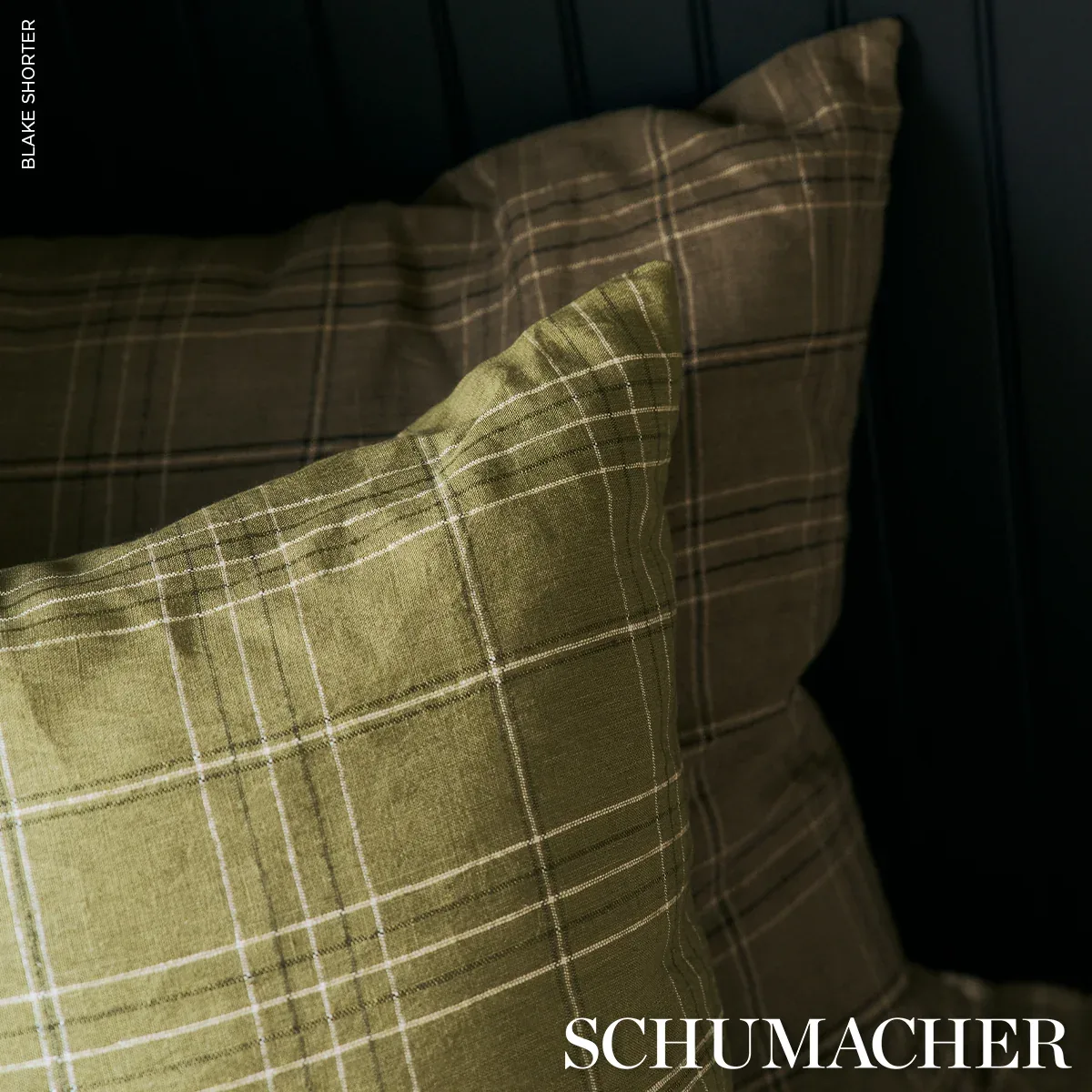 NILS PLAID LINEN fabric LICHEN color by Schumacher