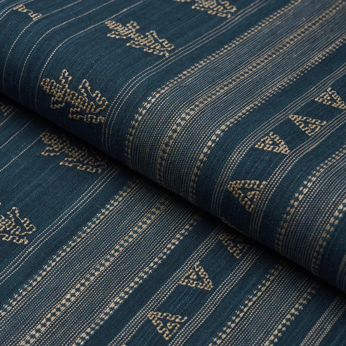 NIMA EMBROIDERED COTTON LINEN Fabric – INDIGO | Schumacher | NIMA EMBROIDERED COTTON LINEN fabric INDIGO color by Schumacher