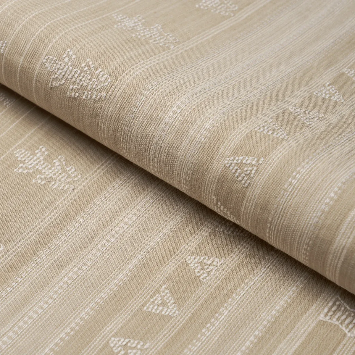 NIMA EMBROIDERED COTTON LINEN fabric TAN color by Schumacher