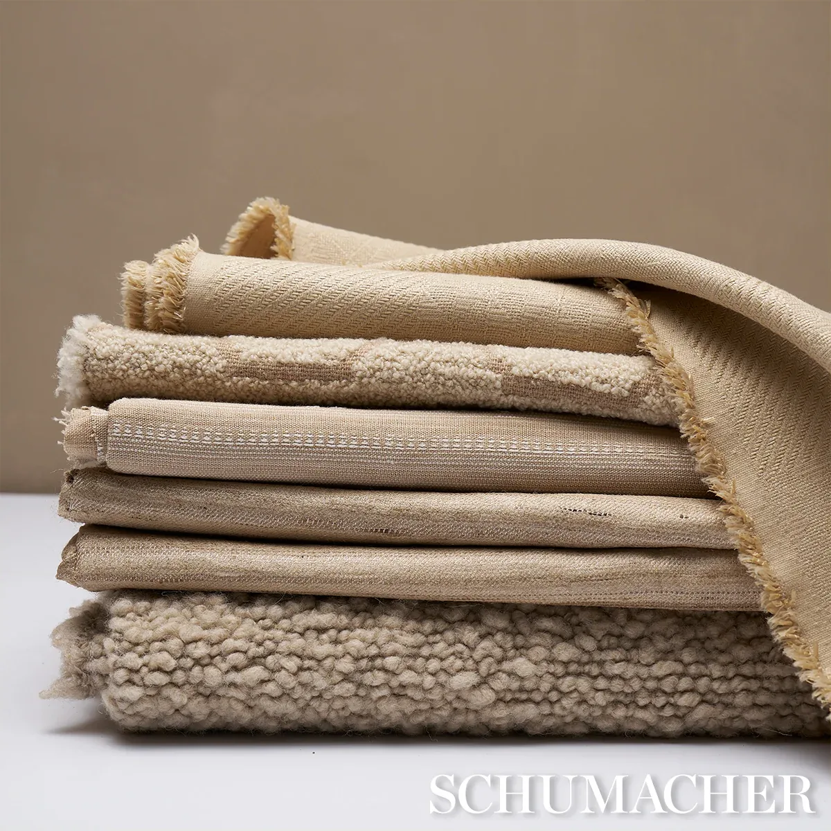 NIMA EMBROIDERED COTTON LINEN fabric TAN color by Schumacher
