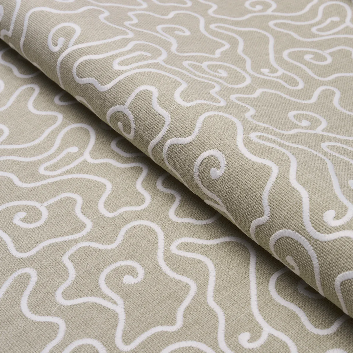 NOYO INDOOR/OUTDOOR EMBROIDERY fabric FLAX color by Schumacher