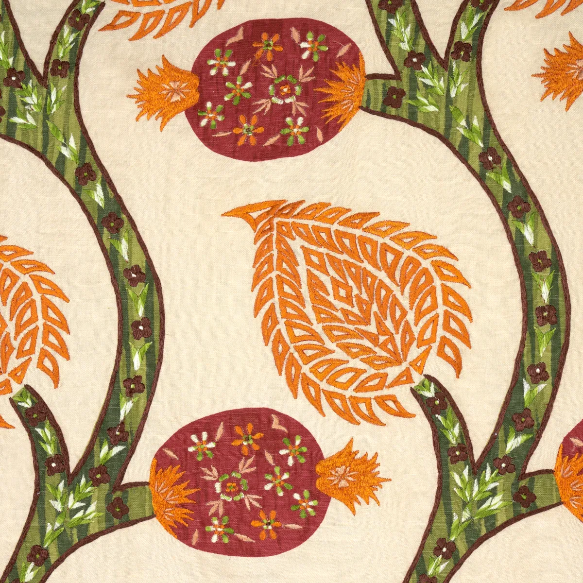 Nurata Embroidery Fabric – CORAL | Schumacher | Wallpaper Tw Nurata Embroidery fabric CORAL color by Schumacher