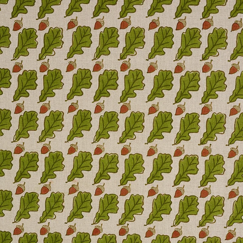 Oak Hand Block Print fabric GREEN color by Schumacher
