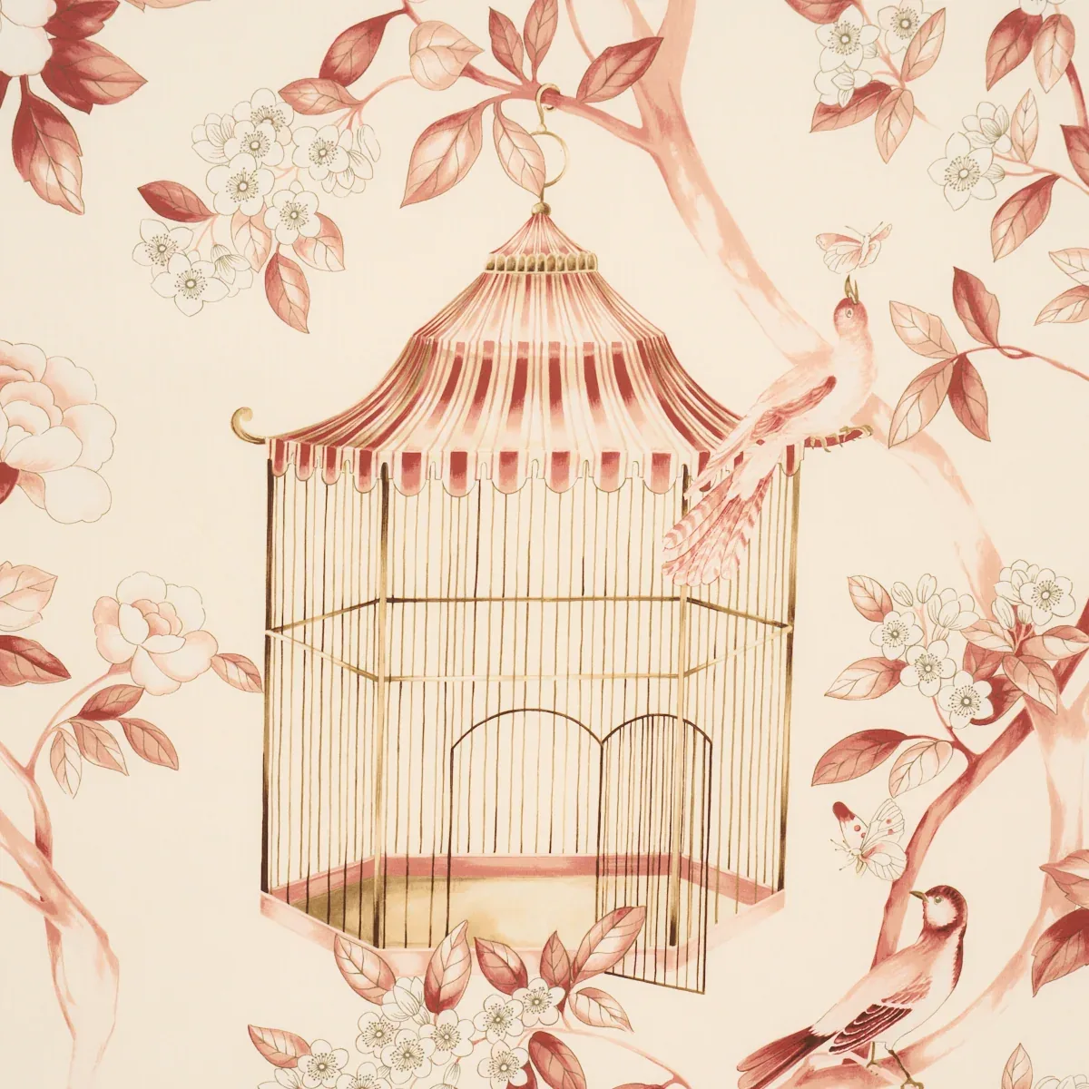 OISEAUX ET FLEURS fabric CINNABAR color by Schumacher