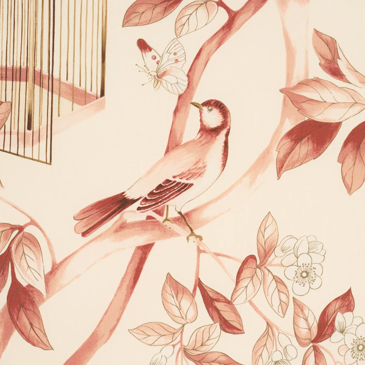 OISEAUX ET FLEURS fabric CINNABAR color by Schumacher
