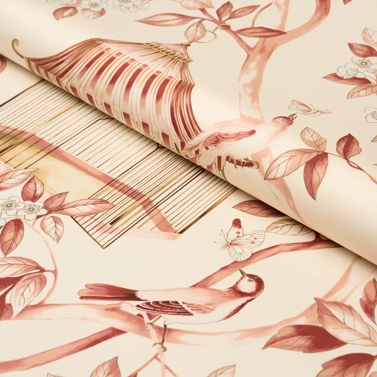 OISEAUX ET FLEURS fabric CINNABAR color by Schumacher
