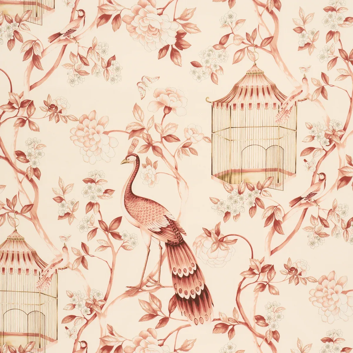 OISEAUX ET FLEURS fabric CINNABAR color by Schumacher