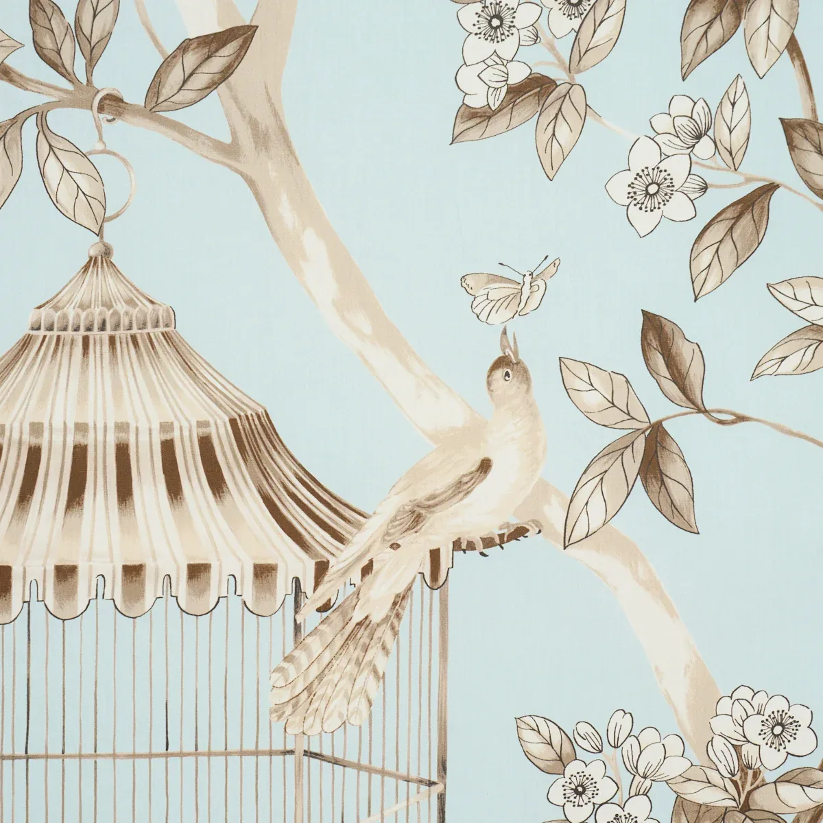 OISEAUX ET FLEURS Fabric – MINERAL | Schumacher | Wallpaper OISEAUX ET FLEURS fabric MINERAL color by Schumacher