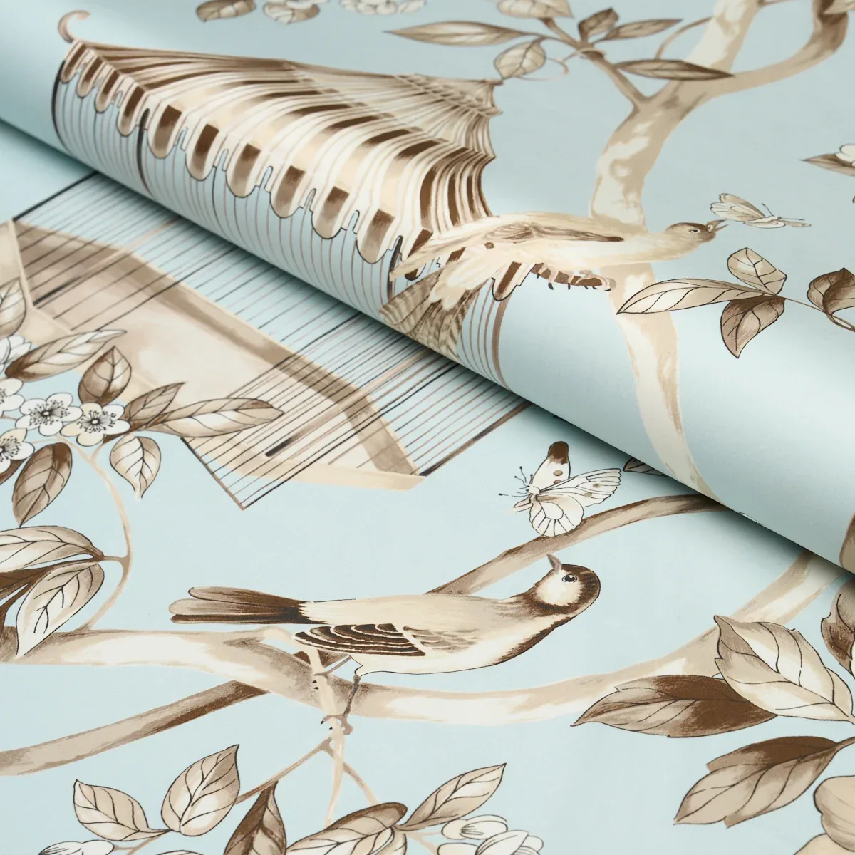 OISEAUX ET FLEURS Fabric – MINERAL | Schumacher | Wallpaper OISEAUX ET FLEURS fabric MINERAL color by Schumacher