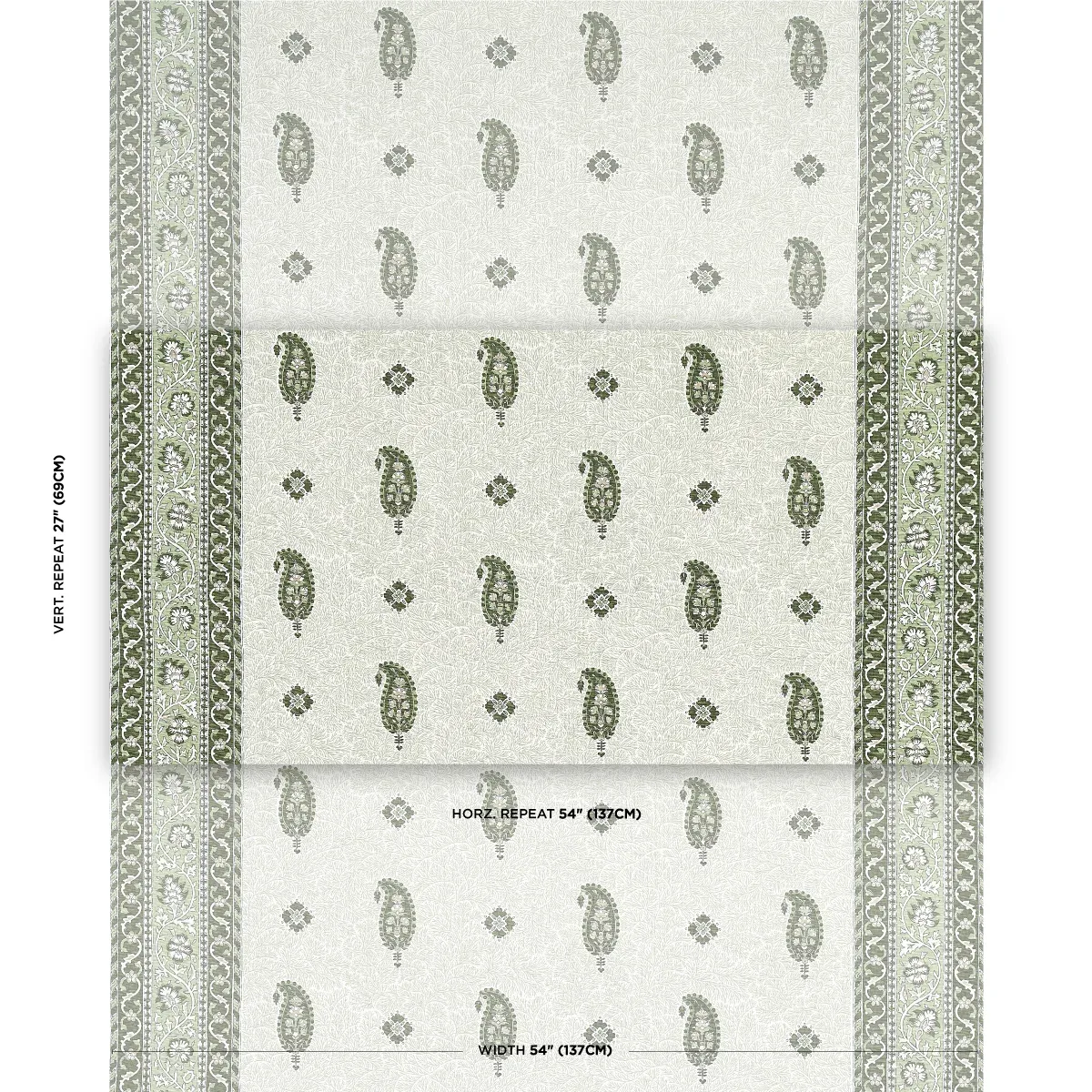 OJAI PAISLEY fabric LEAF GREEN color by Schumacher