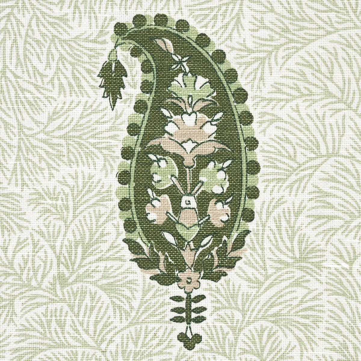 OJAI PAISLEY fabric LEAF GREEN color by Schumacher