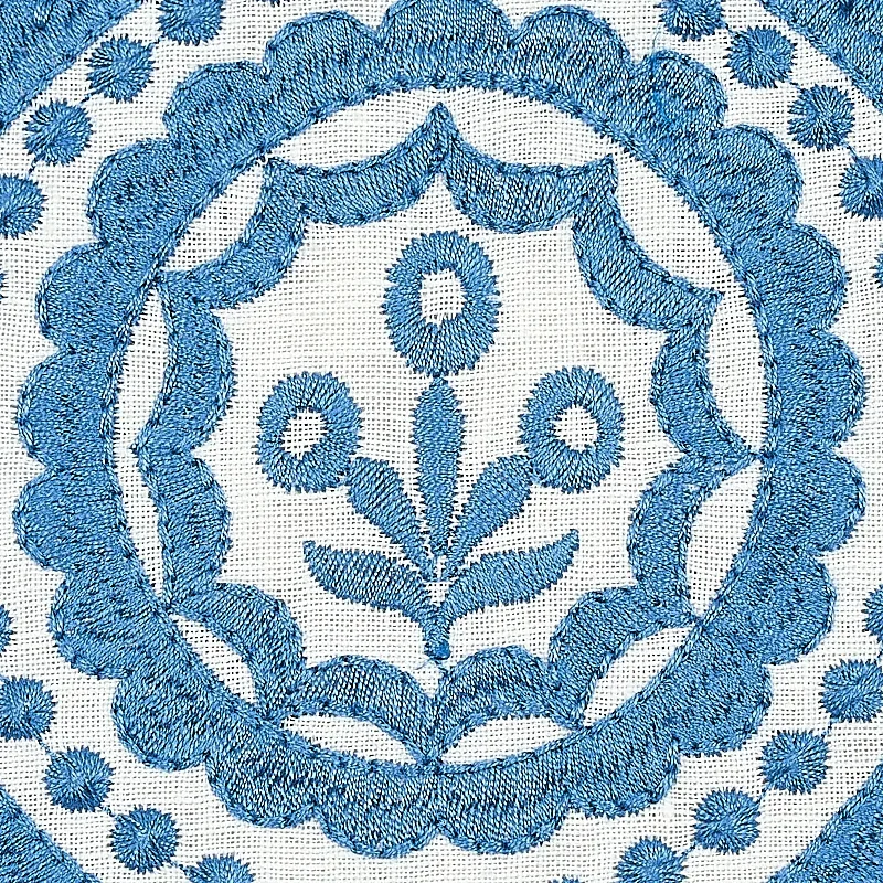 OLANA LINEN EMBROIDERY Fabric – BLUE | Schumacher | Wallpape OLANA LINEN EMBROIDERY fabric BLUE color by Schumacher