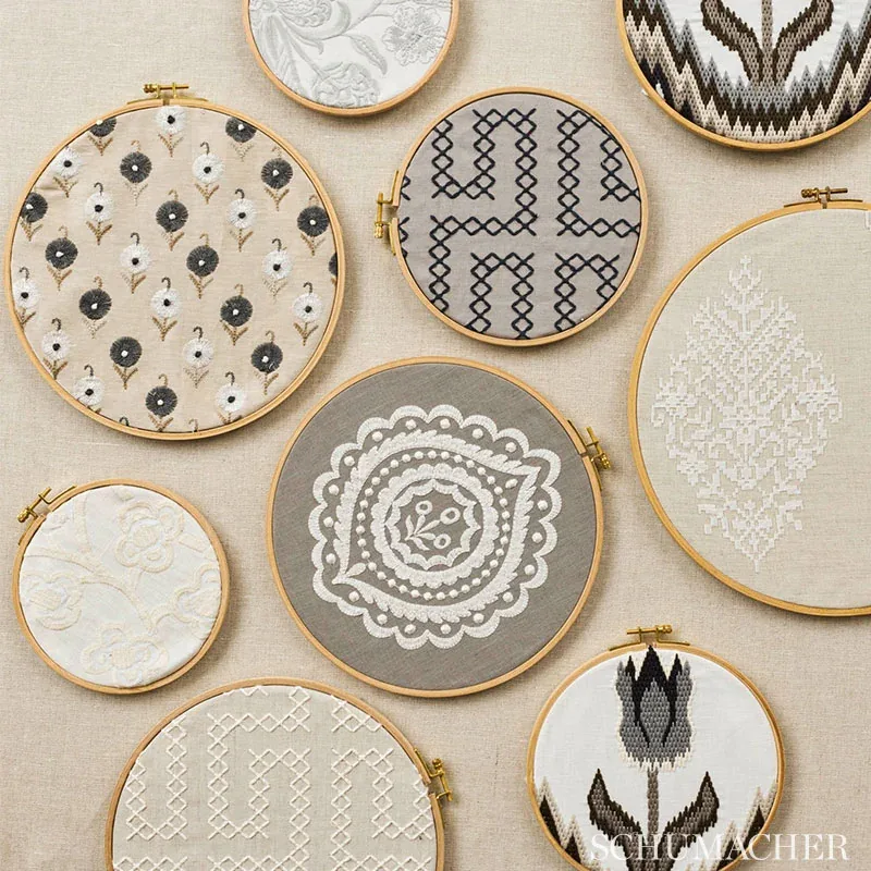 OLANA LINEN EMBROIDERY Fabric – HAZE | Schumacher | Wallpape OLANA LINEN EMBROIDERY fabric HAZE color by Schumacher