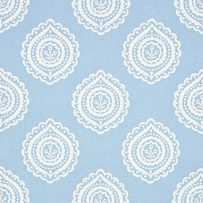OLANA LINEN EMBROIDERY fabric SKY color by Schumacher