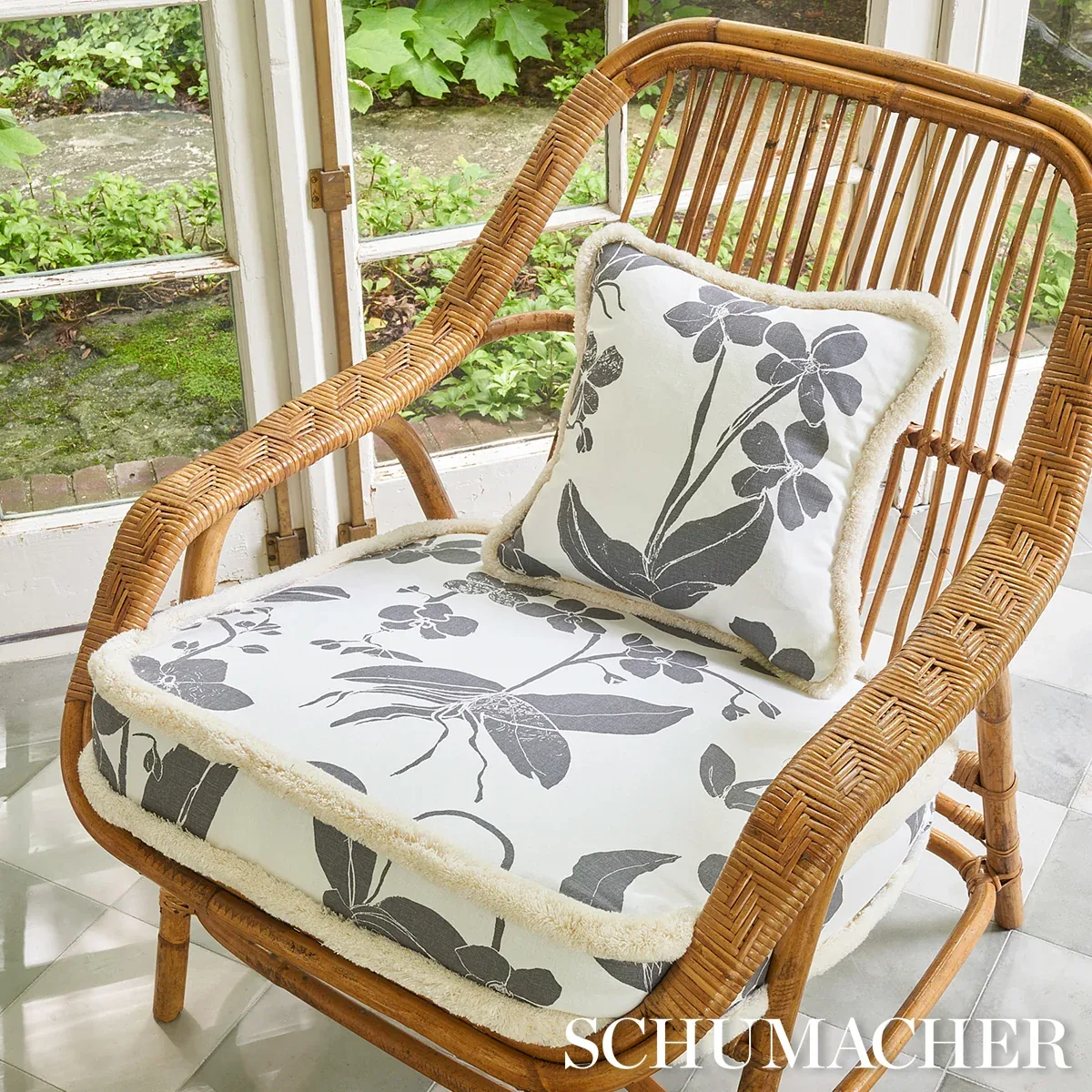 ORCHIDS HAVE DREAMS Fabric – SOFT BLACK | Schumacher | Wallp ORCHIDS HAVE DREAMS fabric SOFT BLACK color by Schumacher