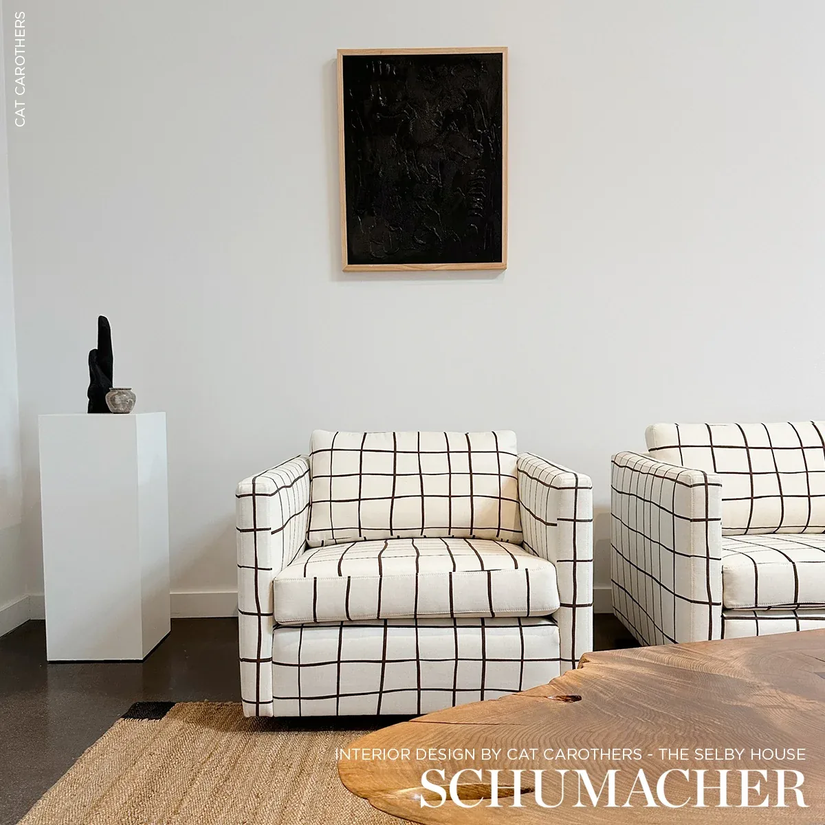 PAINTERLY WINDOWPANE Fabric – BLACK | Schumacher | Wallpaper PAINTERLY WINDOWPANE fabric BLACK color by Schumacher