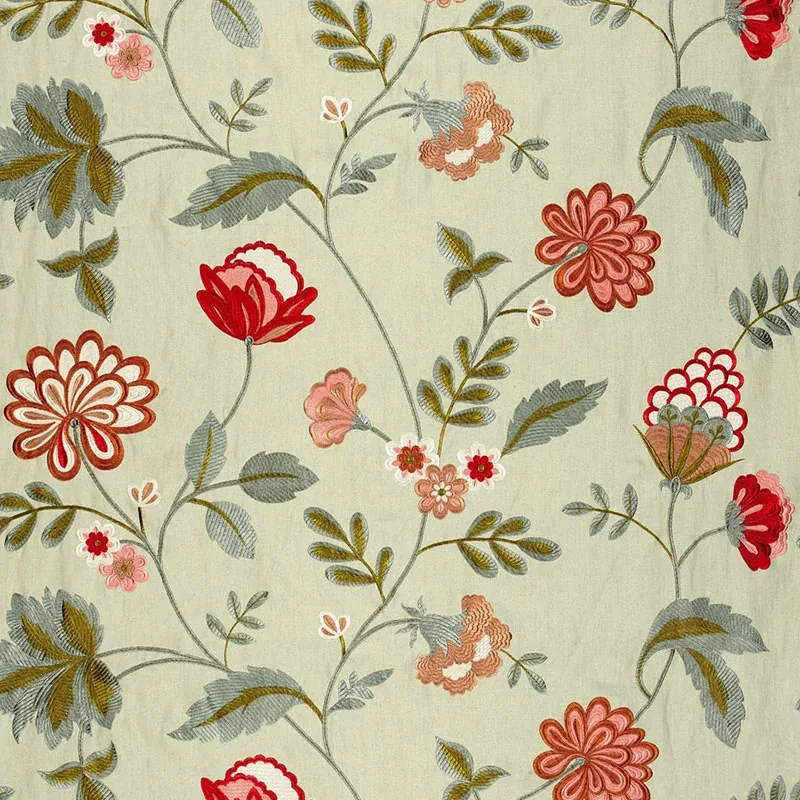 Palampore Embroidery fabric CELADON color by Schumacher