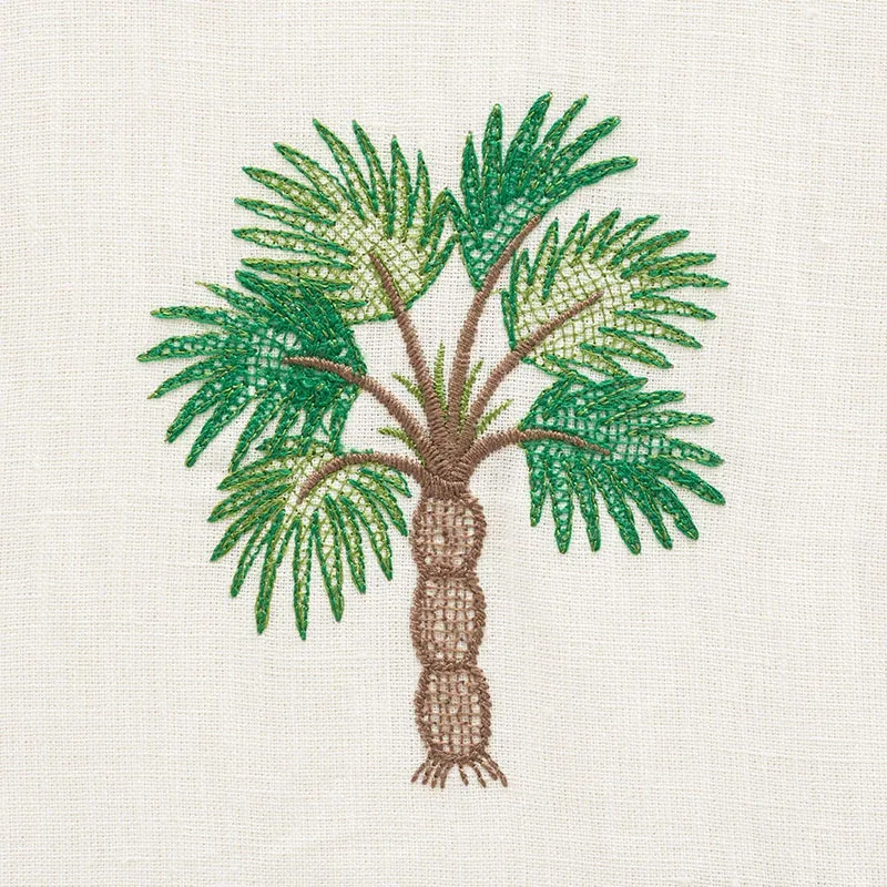 PALMETTO BEACH EMBROIDERY Fabric – GREEN | Schumacher | Wall PALMETTO BEACH EMBROIDERY fabric GREEN color by Schumacher