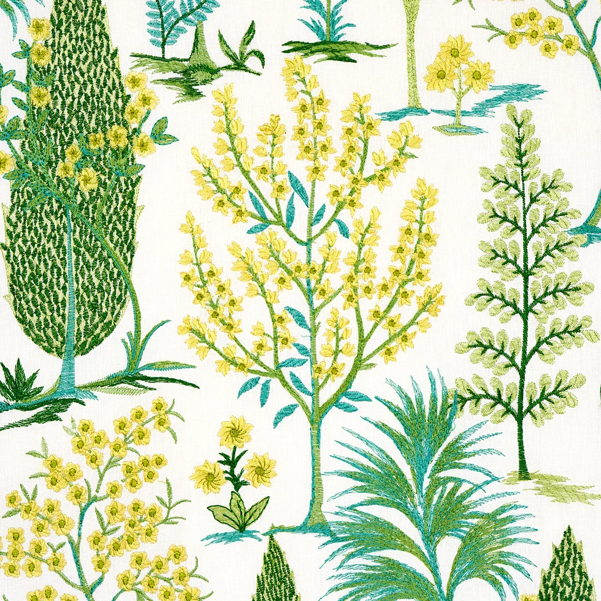 PANDORA EMBROIDERY Fabric – GREEN | Schumacher | Wallpaper T PANDORA EMBROIDERY fabric GREEN color by Schumacher