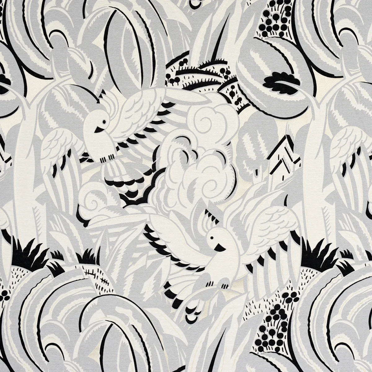 PARROTS MODERNE Fabric – DOVE | Schumacher | Wallpaper Twins PARROTS MODERNE fabric DOVE color by Schumacher