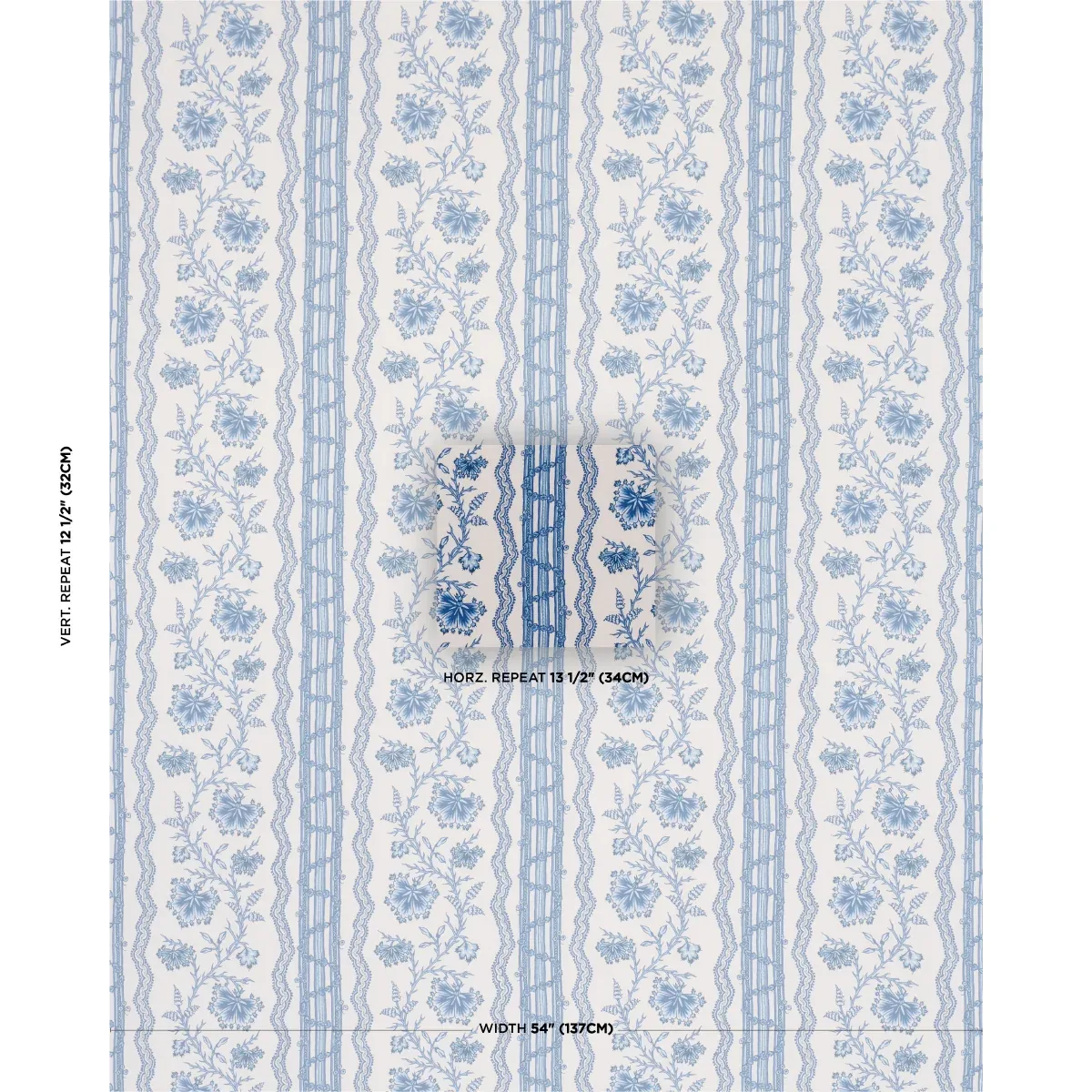 PARVATI FLORAL STRIPE Fabric – DELFT | Schumacher | Wallpape PARVATI FLORAL STRIPE fabric DELFT color by Schumacher