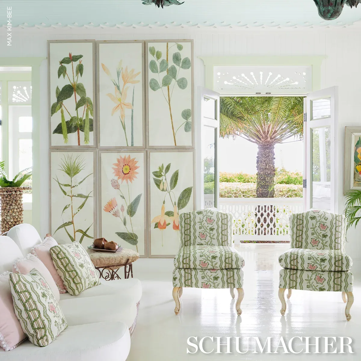 PARVATI FLORAL STRIPE fabric PETAL color by Schumacher