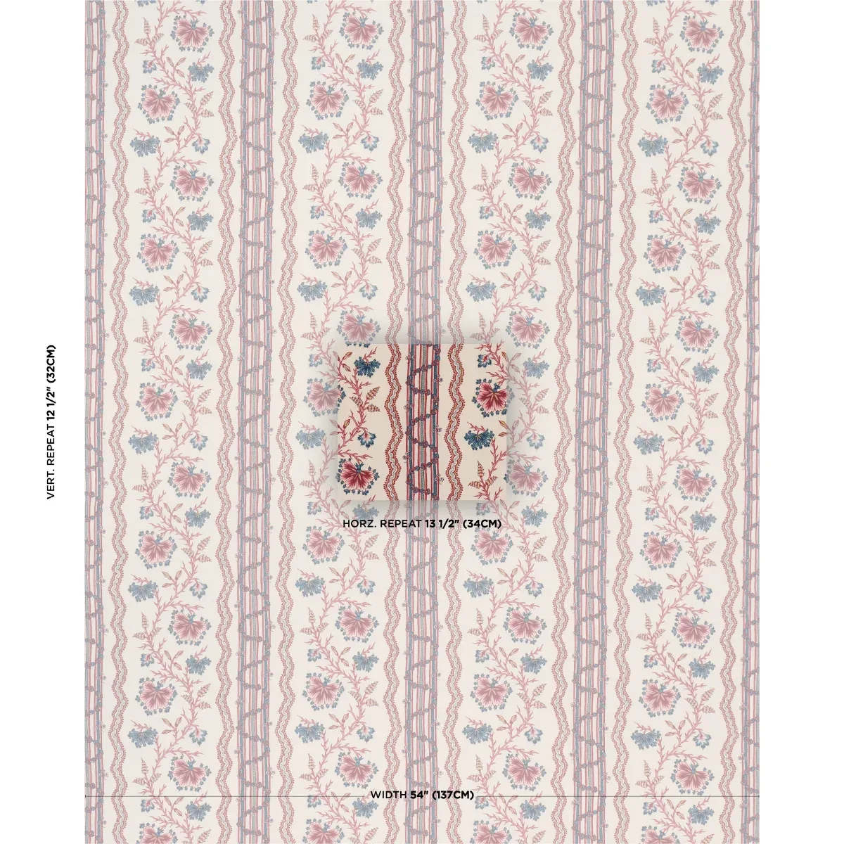 PARVATI FLORAL STRIPE fabric VERMILION color by Schumacher