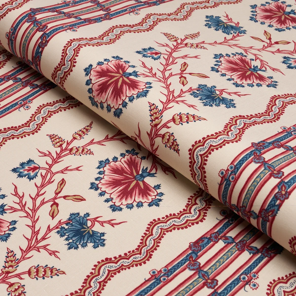 PARVATI FLORAL STRIPE fabric VERMILION color by Schumacher