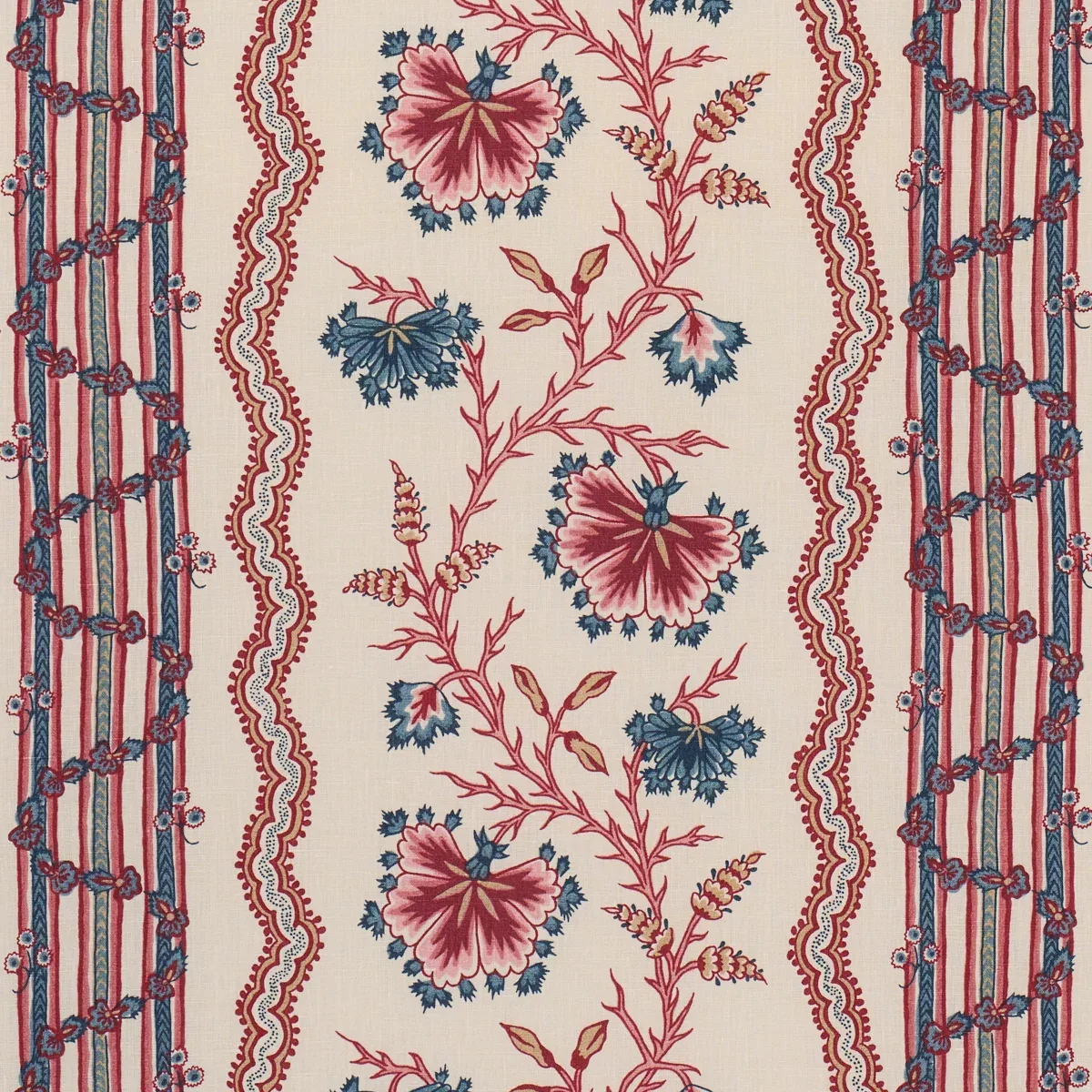 PARVATI FLORAL STRIPE fabric VERMILION color by Schumacher