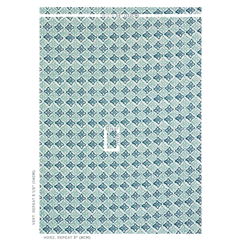 Pattee Hand Block Print Fabric – BLUE | Schumacher | Wallpap Pattee Hand Block Print fabric BLUE color by Schumacher