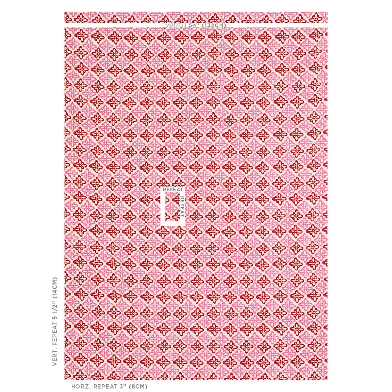 Pattee Hand Block Print fabric PINK color by Schumacher