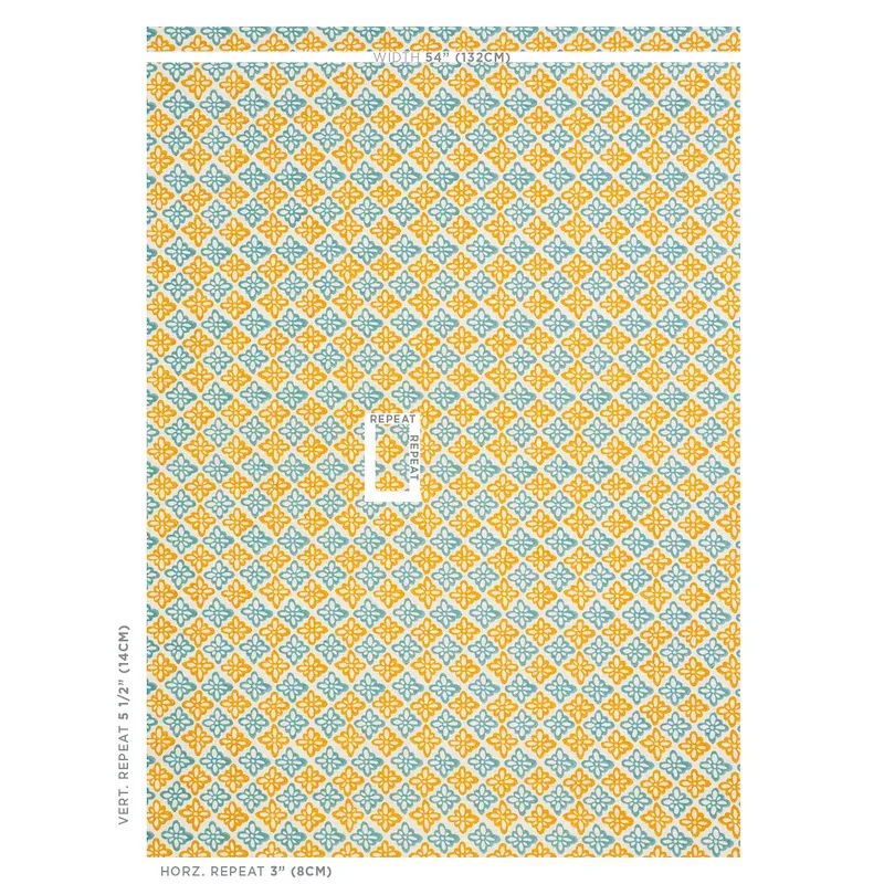 Pattee Hand Block Print fabric TURMERIC color by Schumacher