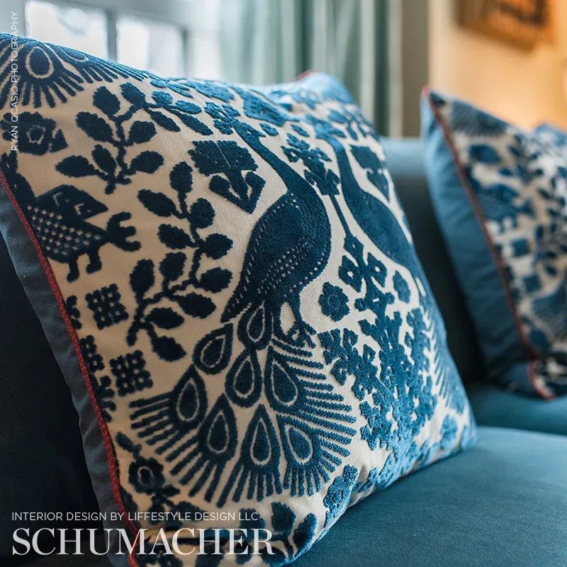 PAVONE VELVET Fabric – PEACOCK | Schumacher | Wallpaper Twin PAVONE VELVET fabric PEACOCK color by Schumacher