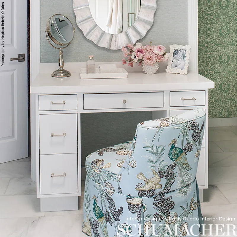 PEACOCK Fabric – AQUA | Schumacher | Wallpaper Twins PEACOCK fabric AQUA color by Schumacher